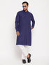 Vastramay Men's Blue Cotton Blend Kurta and White Pnt Style Pyjama Set