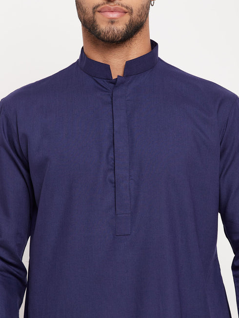 Vastramay Men's Blue Cotton Blend Kurta and White Pnt Style Pyjama Set
