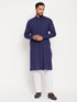 Vastramay Men's Blue Cotton Blend Kurta and White Pnt Style Pyjama Set