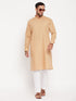 Vastramay Men's Chiku Cotton Blend Kurta and White Pnt Style Pyjama Set