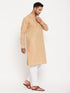 Vastramay Men's Chiku Cotton Blend Kurta and White Pnt Style Pyjama Set