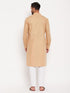 Vastramay Men's Chiku Cotton Blend Kurta and White Pnt Style Pyjama Set
