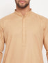 Vastramay Men's Chiku Cotton Blend Kurta and White Pnt Style Pyjama Set