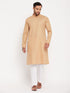 Vastramay Men's Chiku Cotton Blend Kurta and White Pnt Style Pyjama Set