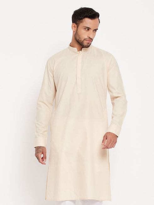 Vastramay Men's Cream Cotton Blend Kurta