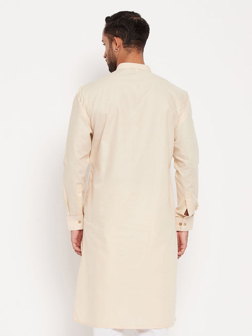 Vastramay Men's Cream Cotton Blend Kurta