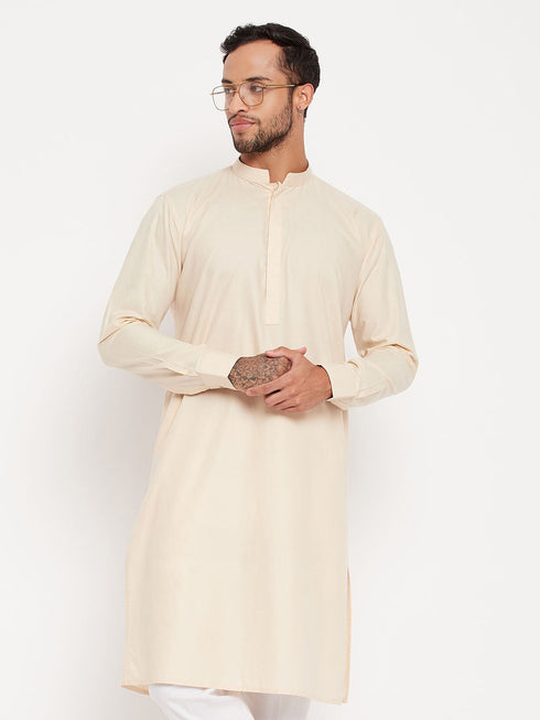 Vastramay Men's Cream Cotton Blend Kurta