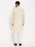 Vastramay Men's Cream Cotton Blend Kurta and White Pant Style Pyjama Set