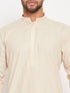 Vastramay Men's Cream Cotton Blend Kurta and White Pant Style Pyjama Set