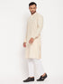 Vastramay Men's Cream Cotton Blend Kurta and White Pant Style Pyjama Set