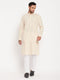 Vastramay Men's Cream Cotton Blend Kurta and White Pant Style Pyjama Set