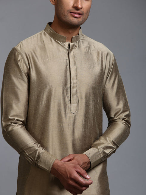 Vastramay Men's Green Cotton Blend Kurta and White Pant Set