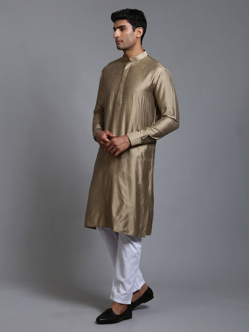 Vastramay Men's Green Cotton Blend Kurta Pyjama Set