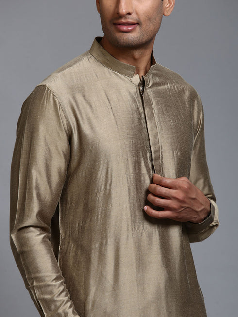 Vastramay Men's Green Cotton Blend Kurta Pyjama Set
