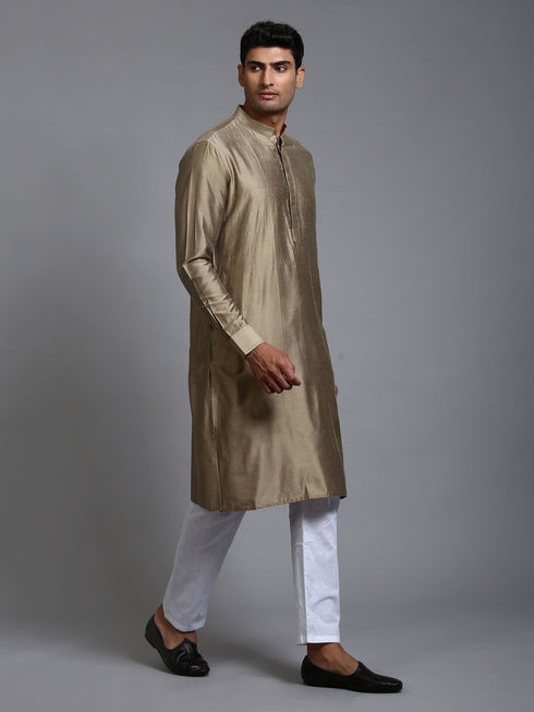 Vastramay Men's Green Cotton Blend Kurta Pyjama Set