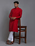 Vastramay Men's Maroon Cotton Blend Kurta and White Pant Set