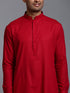 Vastramay Men's Maroon Cotton Blend Kurta and White Pant Set