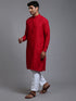 Vastramay Men's Maroon Cotton Blend Kurta and White Pant Set