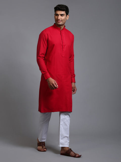 Vastramay Men's Maroon Cotton Blend Kurta Pyjama Set