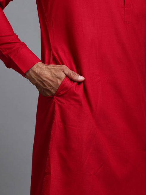 Vastramay Men's Maroon Cotton Blend Kurta Pyjama Set