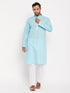 Vastramay Men's Aqua Blue Kurta And White Pant Style Pyjama Set