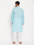 Vastramay Men's Aqua Blue Kurta And White Pant Style Pyjama Set