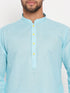 Vastramay Men's Aqua Blue Kurta And White Pant Style Pyjama Set