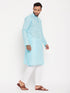 Vastramay Men's Aqua Blue Kurta And White Pant Style Pyjama Set