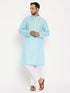Vastramay Men's Aqua Blue Kurta And White Pant Style Pyjama Set