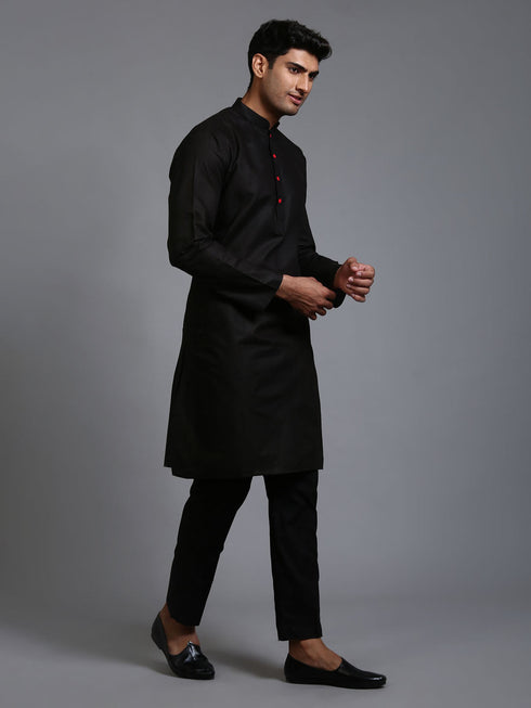 Vastramay Men's Black Kurta And Pant Set