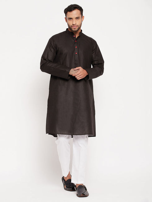 Vastramay Men's Black Kurta And White Pant Style Pyjama Set