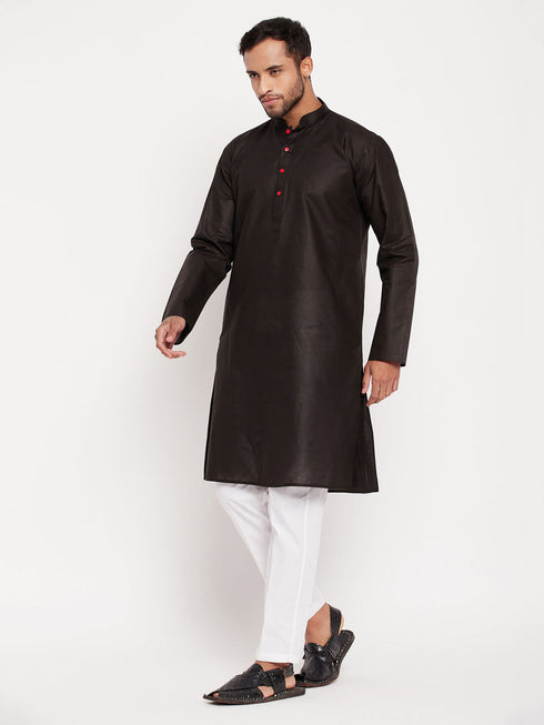 Vastramay Men's Black Kurta And White Pant Style Pyjama Set