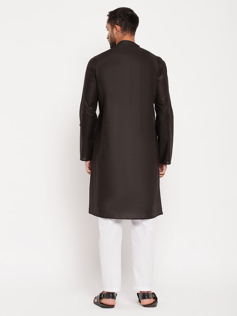 Vastramay Men's Black Kurta And White Pant Style Pyjama Set