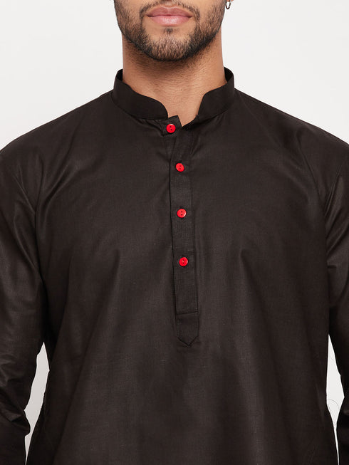 Vastramay Men's Black Kurta And White Pant Style Pyjama Set