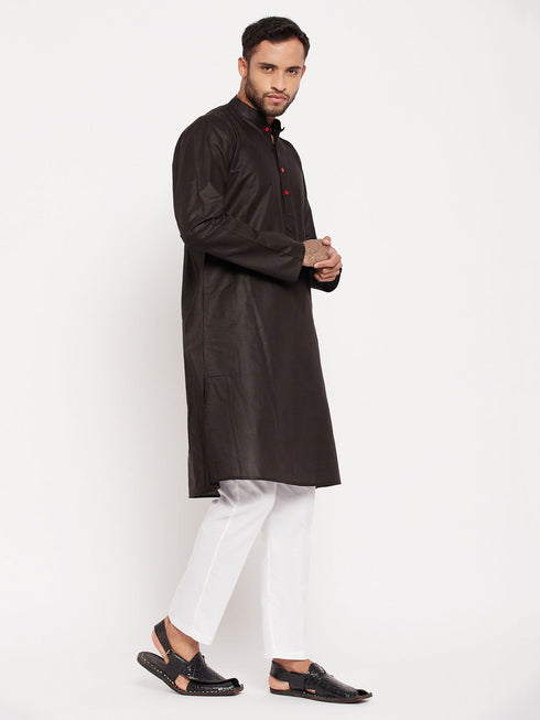 Vastramay Men's Black Kurta And White Pant Style Pyjama Set