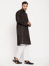 Vastramay Men's Black Kurta And White Pant Style Pyjama Set