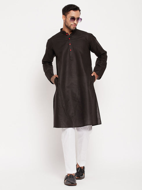 Vastramay Men's Black Kurta And White Pant Style Pyjama Set