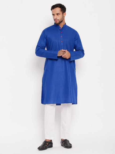 Vastramay Men's Blue Kurta And White Pant Style Pyjama Set