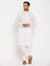 Vastramay Men's Cream Kurta And White Pant Style Pyjama Set