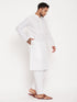 Vastramay Men's Cream Kurta And White Pant Style Pyjama Set