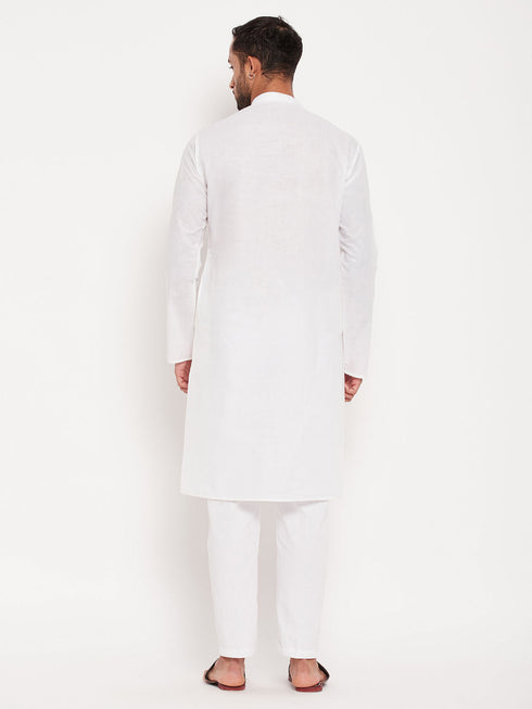 Vastramay Men's Cream Kurta And White Pant Style Pyjama Set