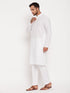 Vastramay Men's Cream Kurta And White Pant Style Pyjama Set
