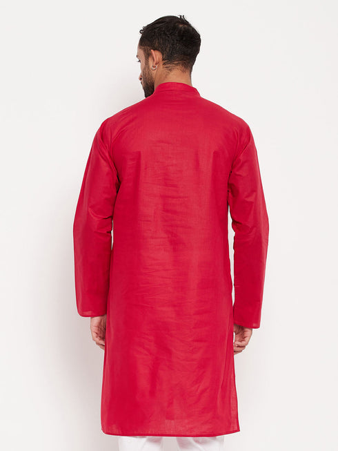 Vastramay Men's Maroon Cotton Kurta