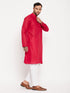 Vastramay Men's Maroon Kurta And White Pant Style Pyjama Set