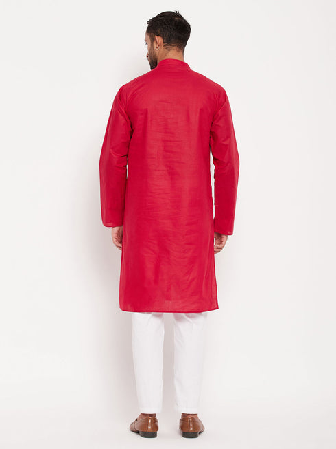Vastramay Men's Maroon Kurta And White Pant Style Pyjama Set