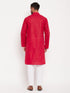 Vastramay Men's Maroon Kurta And White Pant Style Pyjama Set