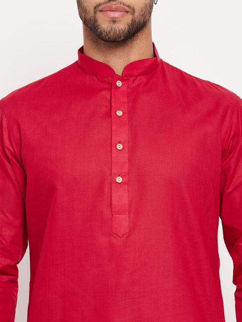 Vastramay Men's Maroon Kurta And White Pant Style Pyjama Set