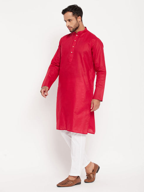 Vastramay Men's Maroon Kurta And White Pant Style Pyjama Set