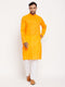 Vastramay Men's Orange Kurta And White Pant Style Pyjama Set