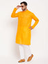 Vastramay Men's Orange Kurta And White Pant Style Pyjama Set